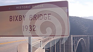 Bixby creek bridge road sign, pacific coast highway 1, Cabrillo road. California