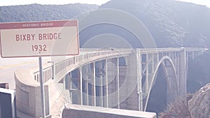 Bixby creek bridge road sign, pacific coast highway 1, Cabrillo road. California