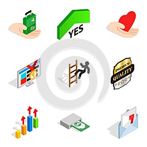 Biz excellence icons set, isometric style