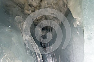 Bizarre icicles in natural caves inside the Hintertux Glacier.