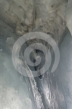 Bizarre icicles in natural caves inside the Hintertux Glacier.