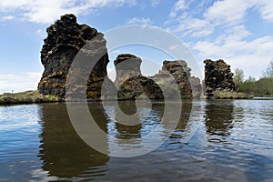 Bizarre lava formations and landscape in Hofdi, Iceland