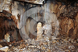 Bizarre mineral formations in stalactite cavern