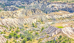 Bizarre rock formations of volcanic Tuff and basalt in Cappadocia, Turkey