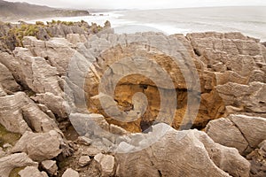 Bizarre rock formed by erosion Punakaiki, New Zealand South Island