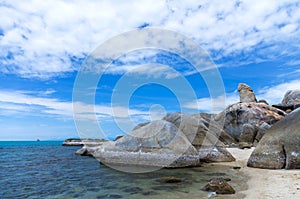 Bizarre Rock (Hin Ta Rock) on beach background, Samui Island , S