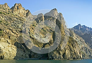 Bizarre rocks of the Kara-Dag.View from the sea.