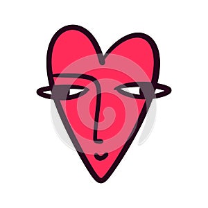 Bizarre Valentines day heart modern abstract face. Groovy emoji shape