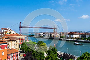 The Bizkaia suspension transporter bridge Puente de Vizcaya in Portugalete, Basque Country, Spain