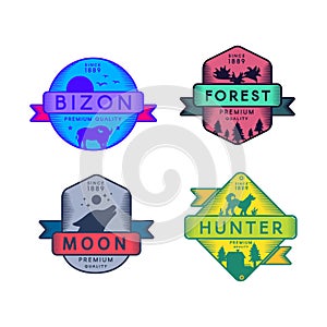 Bizon and Forest, Moon and Hunter Badges Set Logo