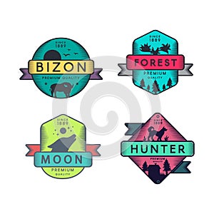 Bizon and Forest, Moon and Hunter Badges Set Logo