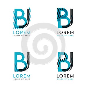 The BJ Logo Set of abstract modern graphic design.Blue and gray with slashes and dots.This logo is perfect for companies, business