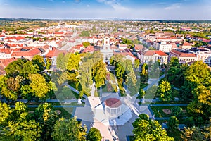 Bjelovar city center and central square aerial view