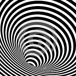 Wormhole Optical Illusion, Geometric Black and White Abstract Hypnotic Worm Hole Tunnel, Abstract Twisted Vector Illusion 3D Opart