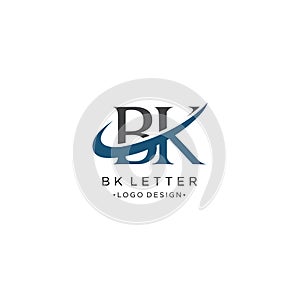 BK Letter Logo Design with Serif Font and swoosh Vector Illustration