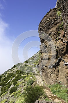 Bl;ue sky on the pico arieiro on madeira island