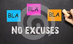 BLA BLA BLA - No excuses - Workout motivation, on a blackboard