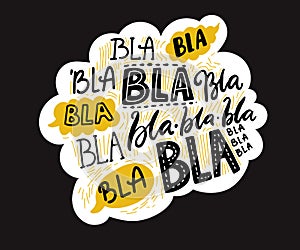 Bla blah words on speech cloud, different hand lettering words with yellow bubbles. Buzz and gossip concept. Vector photo