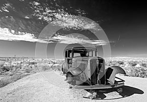 Blac and white Abandoned Model T on Route 66 in the Painted Desert National Park in Arizona United States