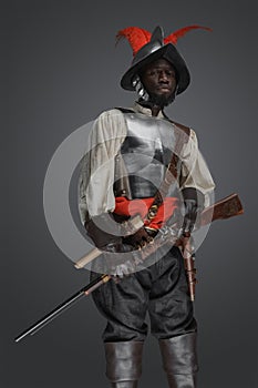 Black 18th century soldier with flintlock musket