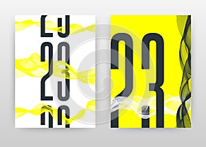 Black 23 numbers with yellow waved lines design for annual report, brochure, flyer, poster. Yellow waved lines background vector