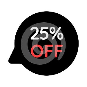 black 25 percent discount tag on white background