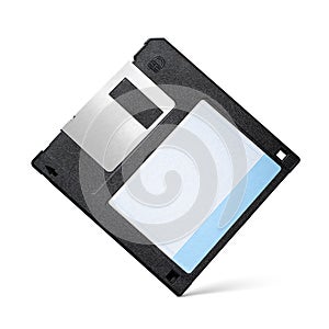 Black 3.5-inch floppy disk or diskette isolated on white