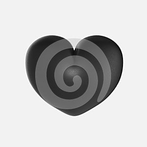 Black 3D heart with texture. Decorative element for Valentine's Day illustrations. Rendered, isolated on white.