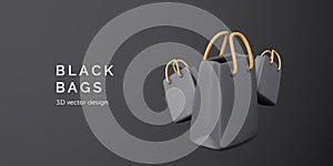 Black 3D shopping bags. Black friday banner