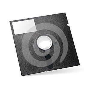 Black 5.25 inch retro floppy disk or diskette isolated on white background