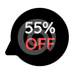 black 55 percent discount tag on white background