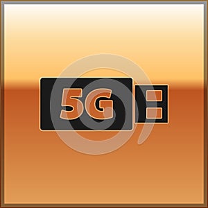 Black 5G modem for fast mobile Internet icon isolated on gold background. Global network high speed connection data rate