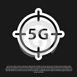 Black 5G new wireless internet wifi connection icon isolated on black background. Global network high speed connection
