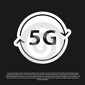 Black 5G new wireless internet wifi connection icon isolated on black background. Global network high speed connection