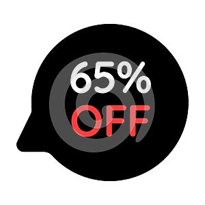 black 65 percent discount tag on white background