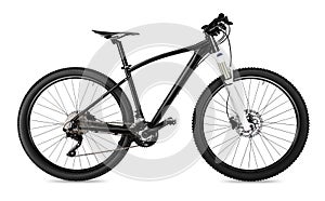 Black 650b mountainbike with thick offroad tyres. bicycle mtb cross country aluminum, cycling sport transport concept isolated