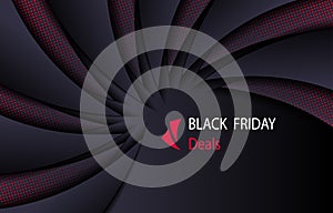 Black Abstract background with cut paper red halftones and 3D effect for Black Friday deal