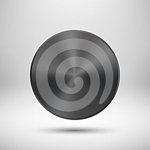 Black Abstract Circle Button with Metal Texture