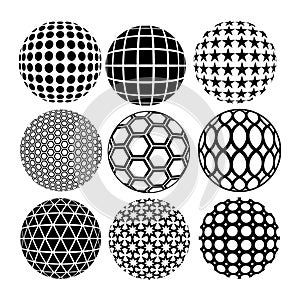 Black abstract geometric sphere gobe vector set