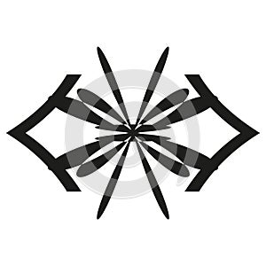 Black abstract geometry. Symmetric sharp petals. Central radial composition. Futuristic decorative form.