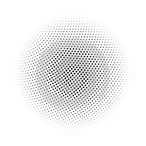 Black abstract halftone circle made of dots in radial arrangement on white background. Vector illustration