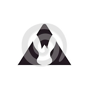 Black abstract logo featuring a triangular shape with a negative space resembling a