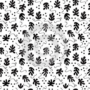 Black abstract modern shapes leaves with dots pattern on white background design element