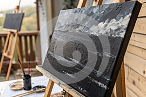 Black abstract paint brush strokes photo