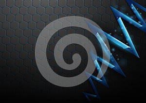 Black abstract pattern hexagons and blue cracked surface.