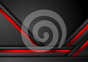 Black abstract tech background with red glossy stripes