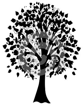 Black  abstract tree silhouette isolated on white background.