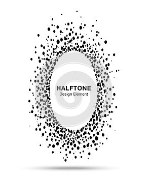 Black abstract vector oval circle frame halftone dots logo emblem design element for medical, treatment, cosmetic.