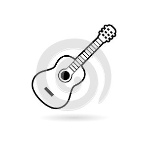 Black Acoustic guitar icon or logo, Guitar silhouette