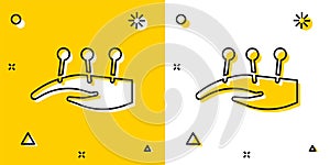 Black Acupuncture therapy on the hand icon isolated on yellow and white background. Chinese medicine. Holistic pain